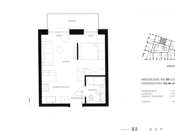 Nowa inwestycja 1 pokój 30,47 m2, balkon 5 m2